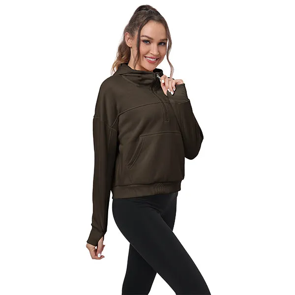 Women's Half Zip Hooded Sweatshirt Long Sleeve