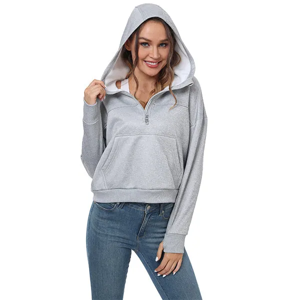 Women's Half Zip Hooded Sweatshirt Long Sleeve