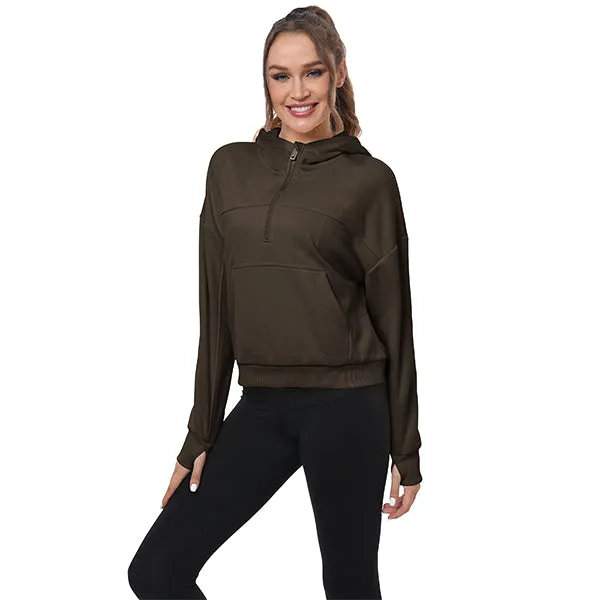 Women's Half Zip Hooded Sweatshirt Long Sleeve