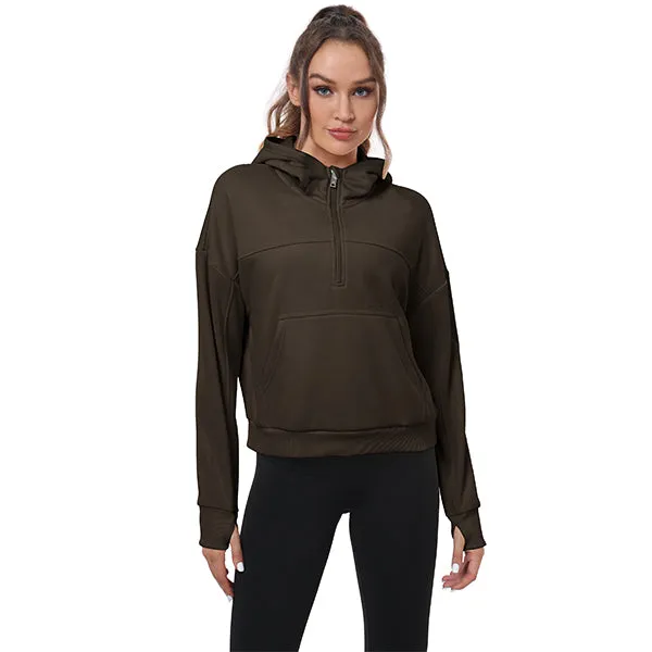 Women's Half Zip Hooded Sweatshirt Long Sleeve