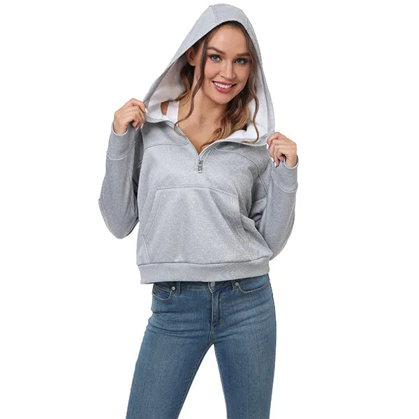 Women's Half Zip Hooded Sweatshirt Long Sleeve