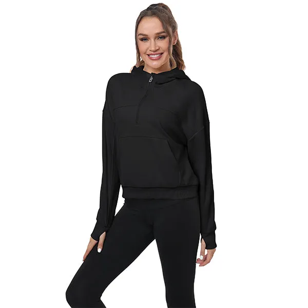 Women's Half Zip Hooded Sweatshirt Long Sleeve