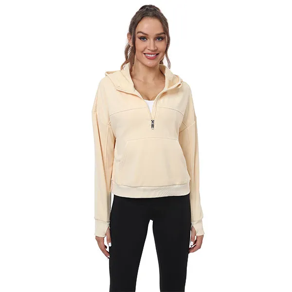 Women's Half Zip Hooded Sweatshirt Long Sleeve