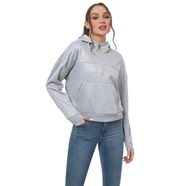 Women's Half Zip Hooded Sweatshirt Long Sleeve