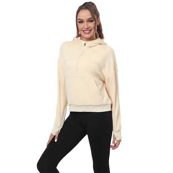 Women's Half Zip Hooded Sweatshirt Long Sleeve