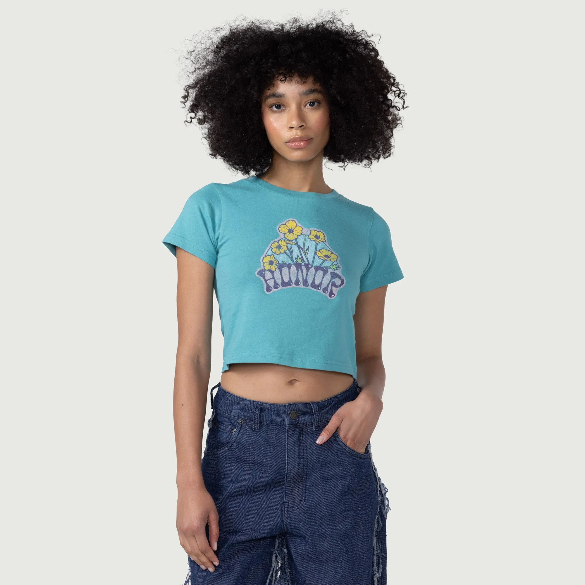 Womens Honor Flower Logo T-Shirt - Teal