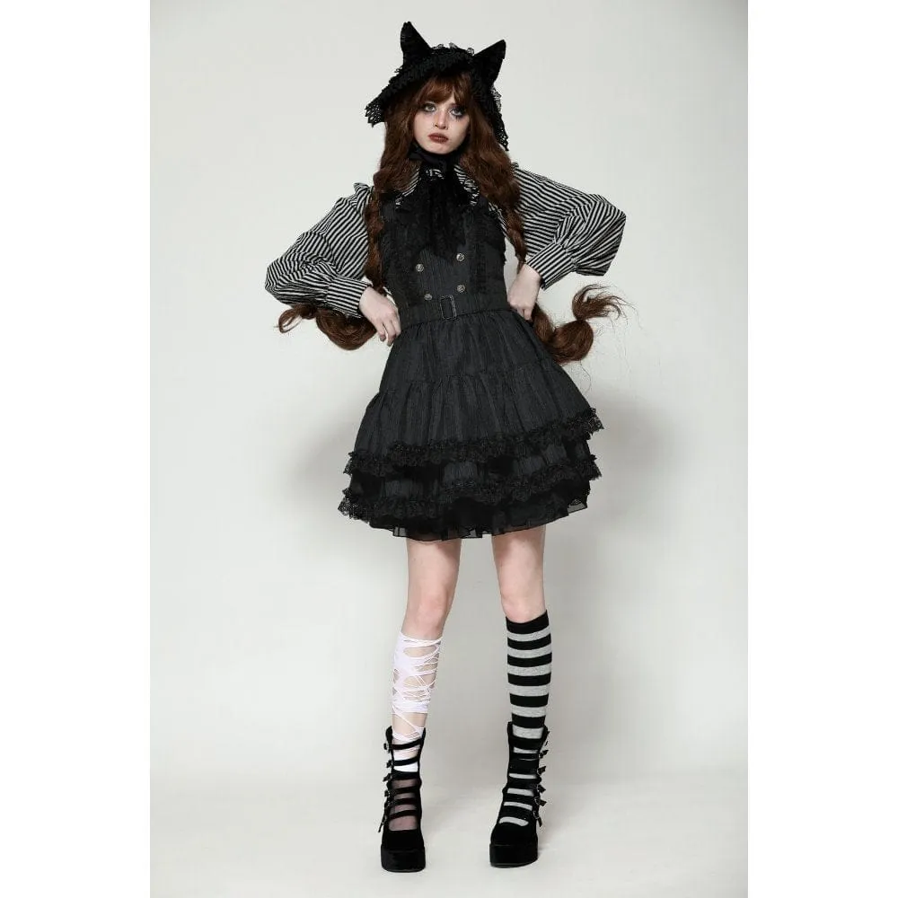 Women's Lolita Buttons Lace Suspender Skirt