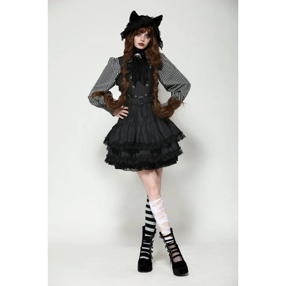 Women's Lolita Buttons Lace Suspender Skirt