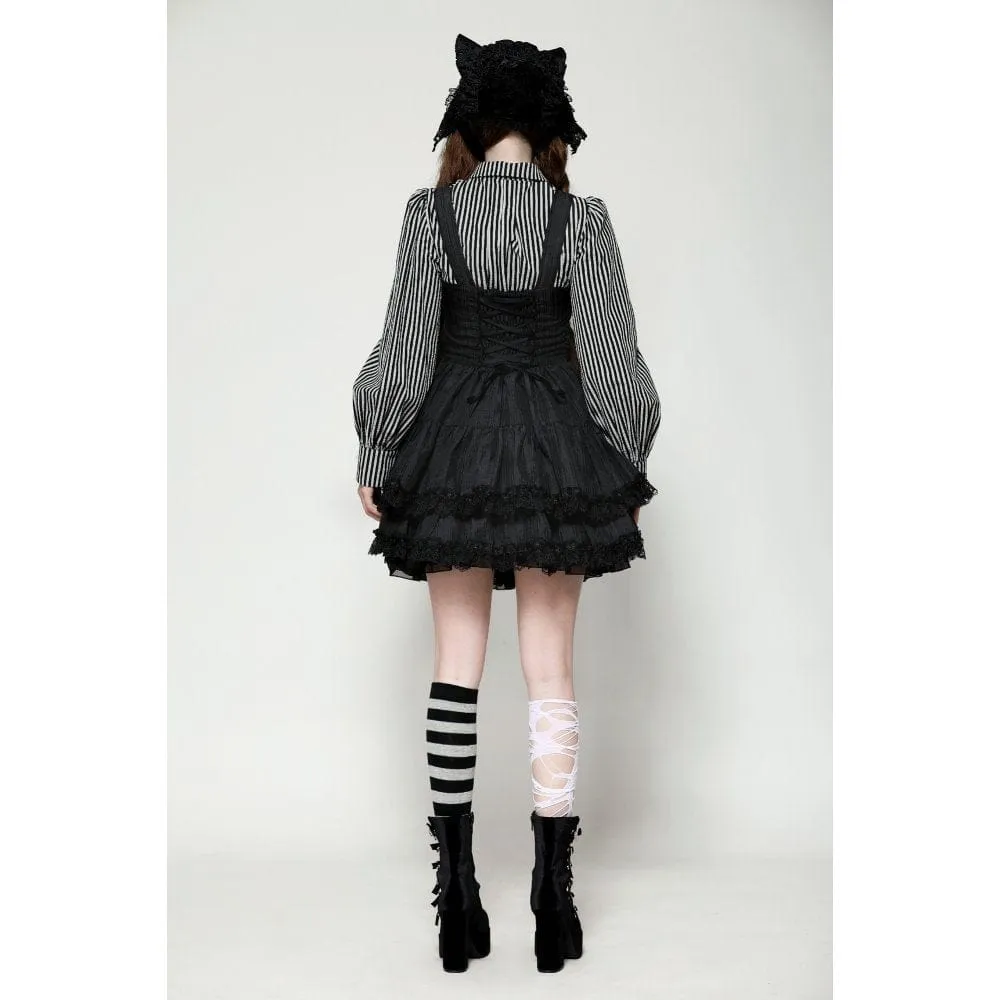 Women's Lolita Buttons Lace Suspender Skirt