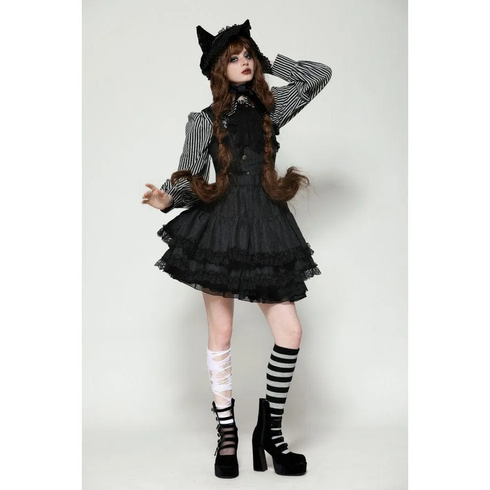 Women's Lolita Buttons Lace Suspender Skirt