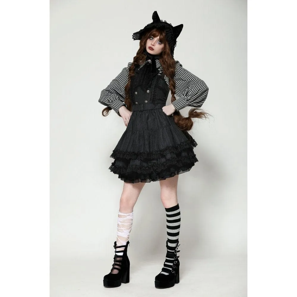 Women's Lolita Buttons Lace Suspender Skirt