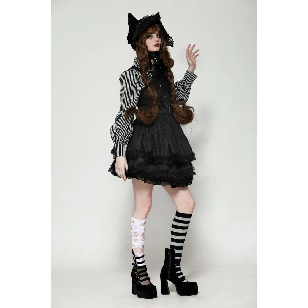 Women's Lolita Buttons Lace Suspender Skirt