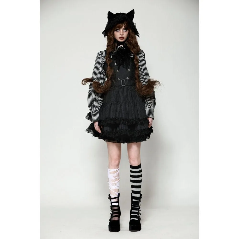 Women's Lolita Buttons Lace Suspender Skirt