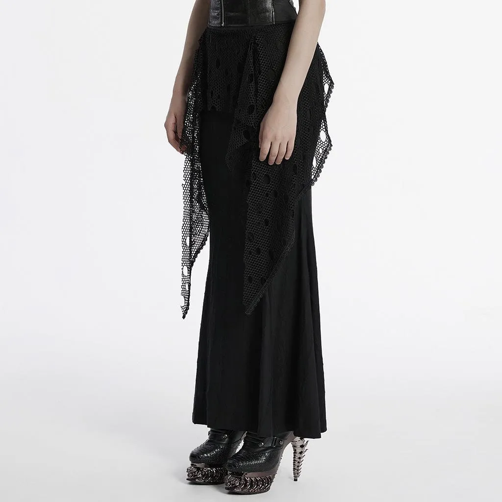 Women's Punk Ripped Mesh Splice Fishtail Skirt