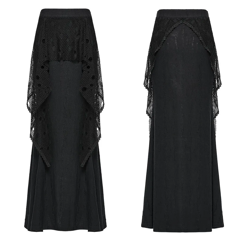 Women's Punk Ripped Mesh Splice Fishtail Skirt