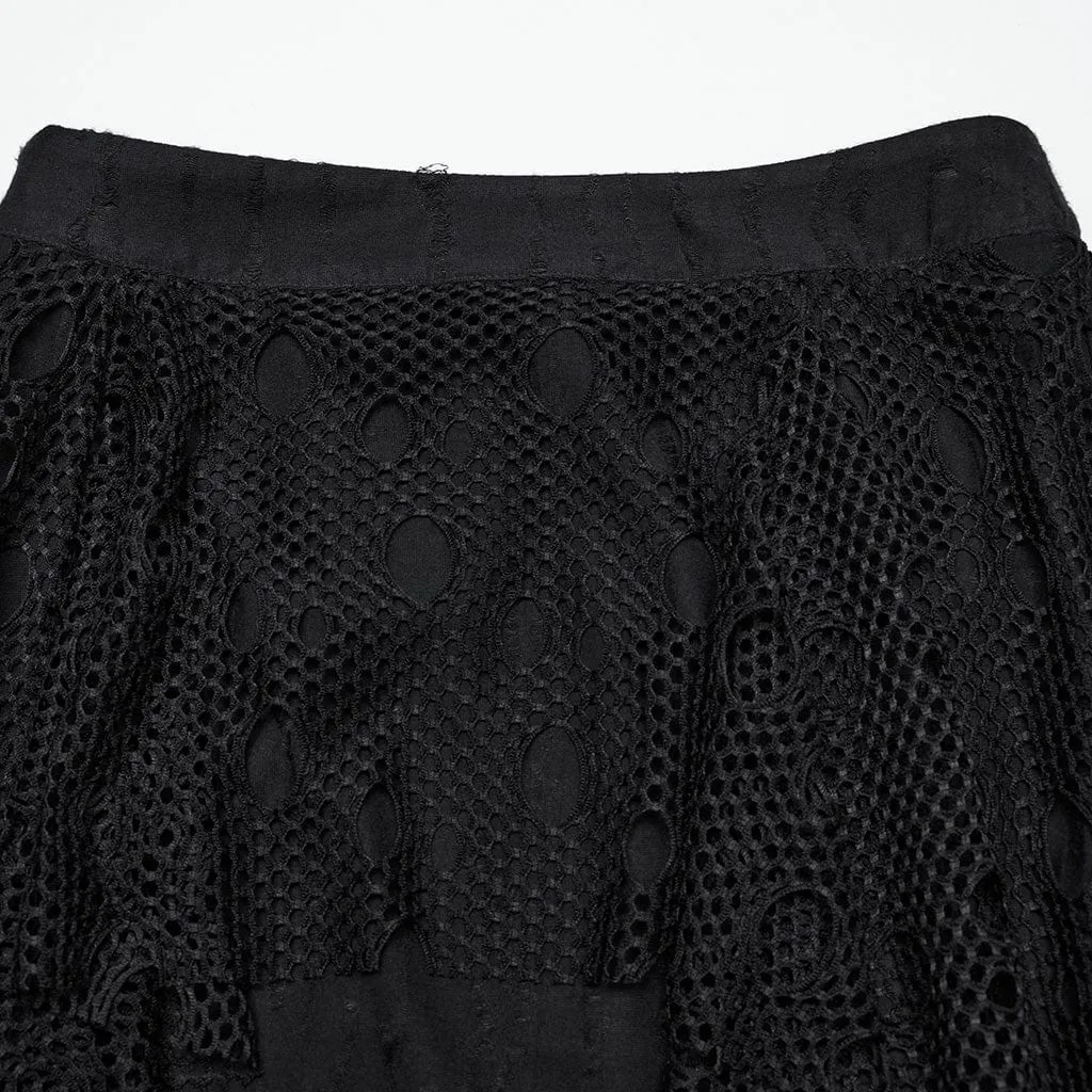 Women's Punk Ripped Mesh Splice Fishtail Skirt