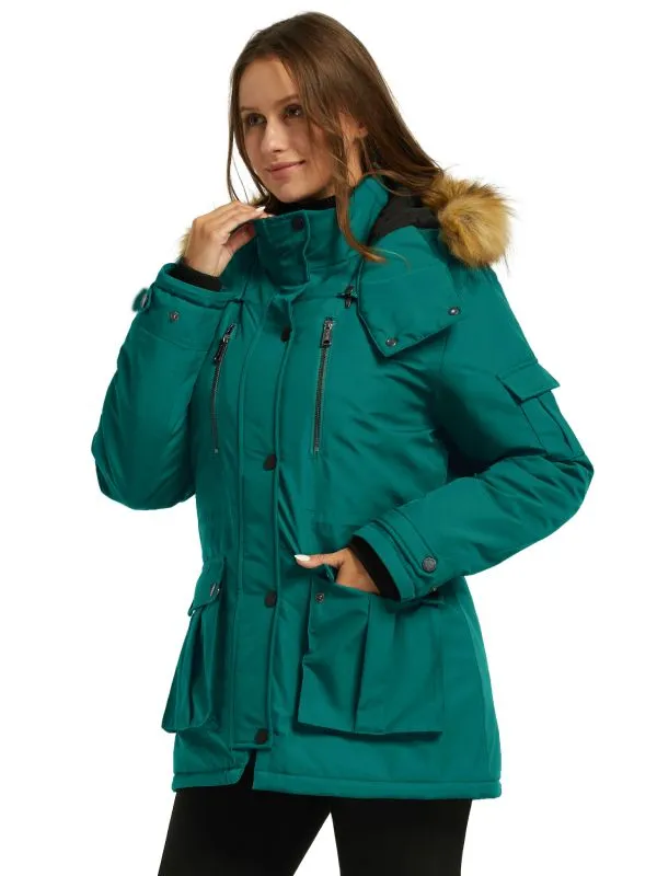 Women's Warm Winter Parka Coat With Faux Fur Hood