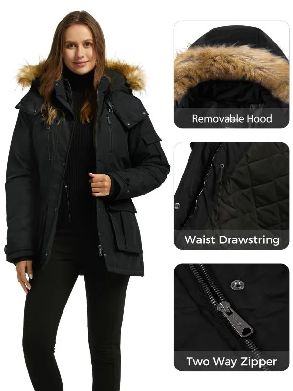 Women's Warm Winter Parka Coat With Faux Fur Hood