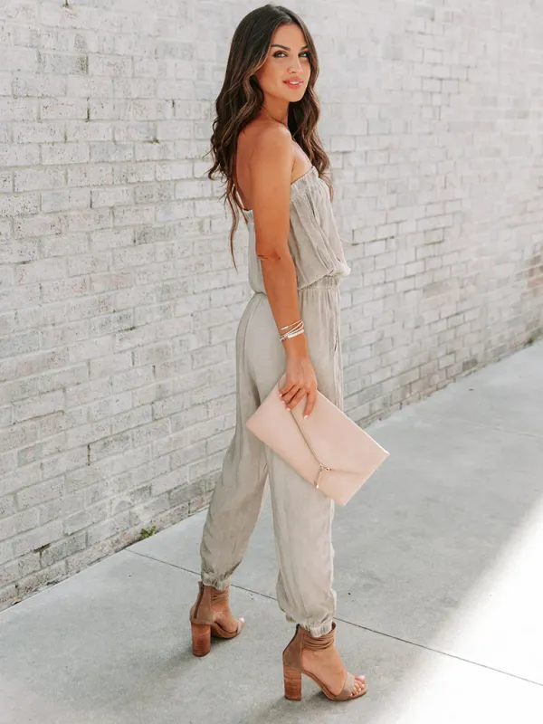 Wrapped Chest Washed Distressed Lace-Up Jumpsuit