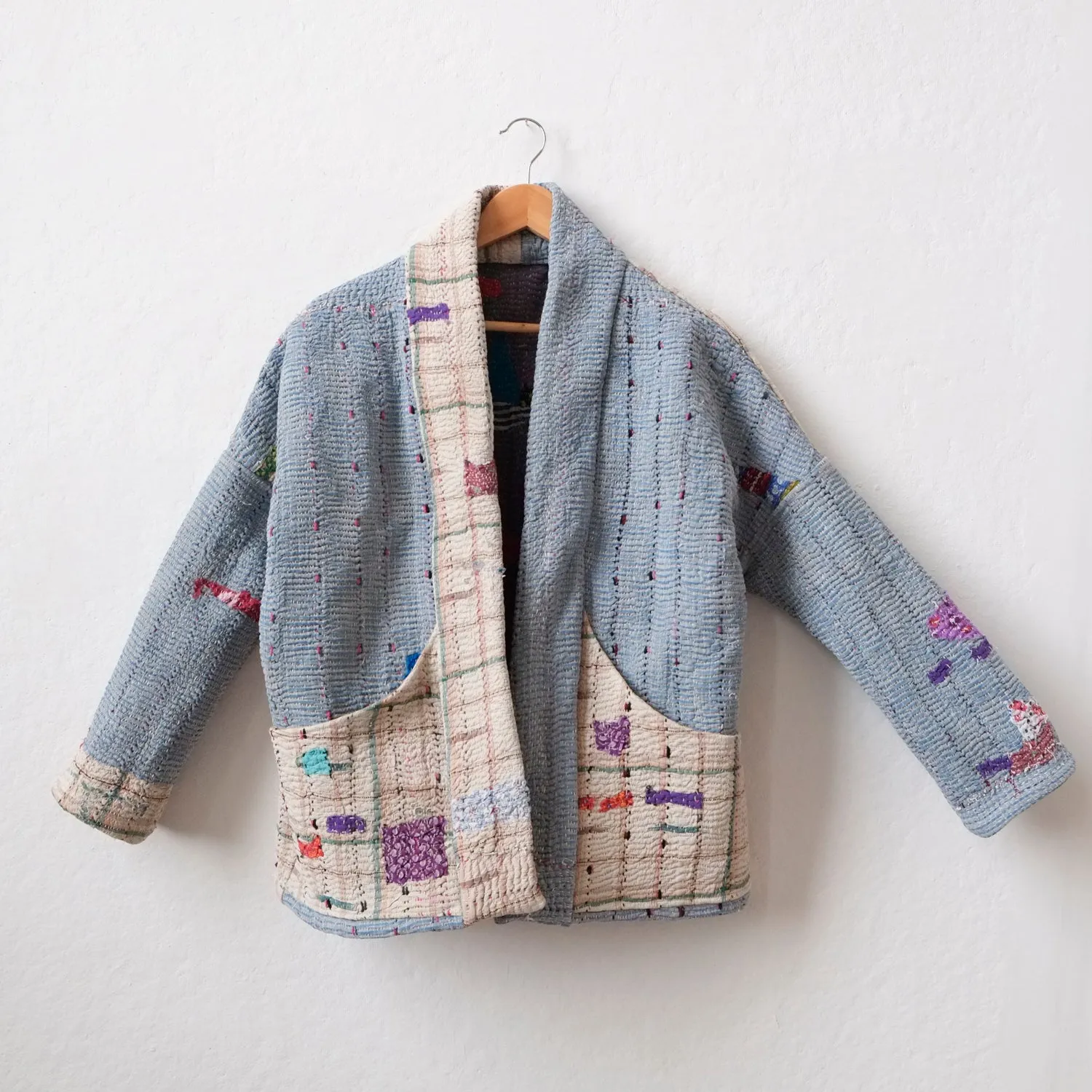 XS Blue & Tan Plaid Patchwork Anoushka Jacket LM082