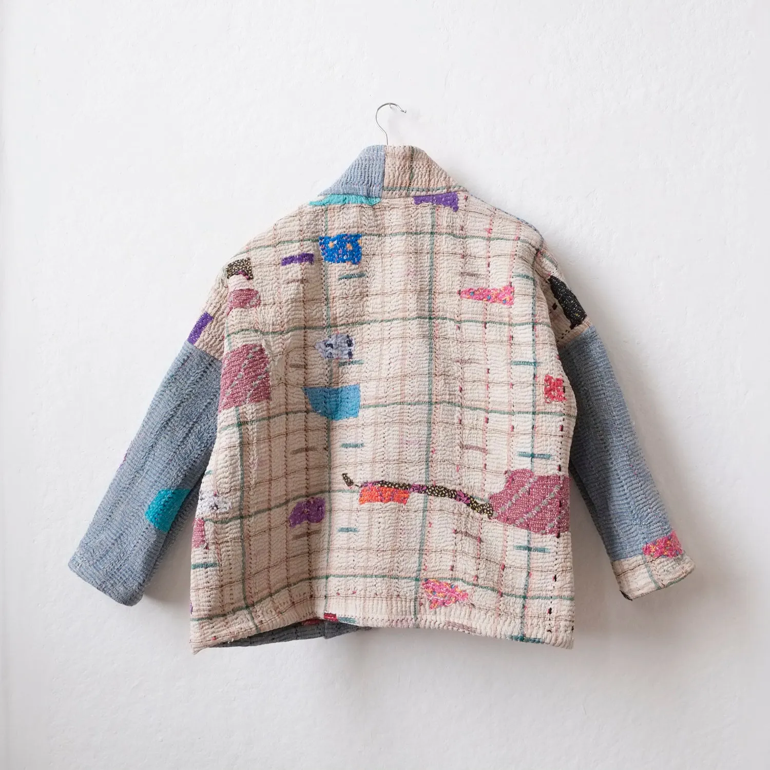 XS Blue & Tan Plaid Patchwork Anoushka Jacket LM082