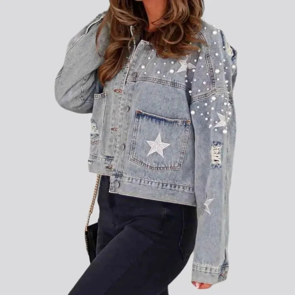 Y2k pearl denim jacket
 for ladies