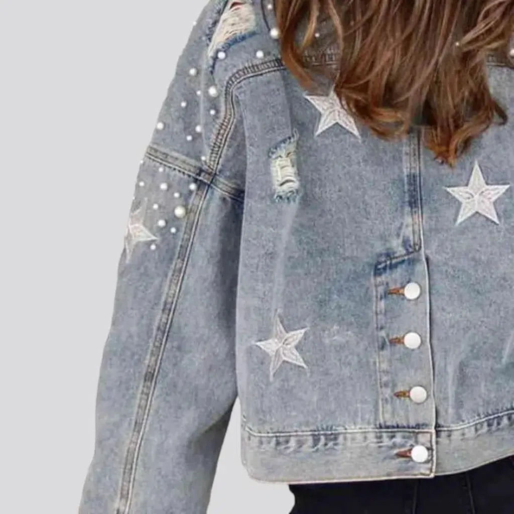 Y2k pearl denim jacket
 for ladies