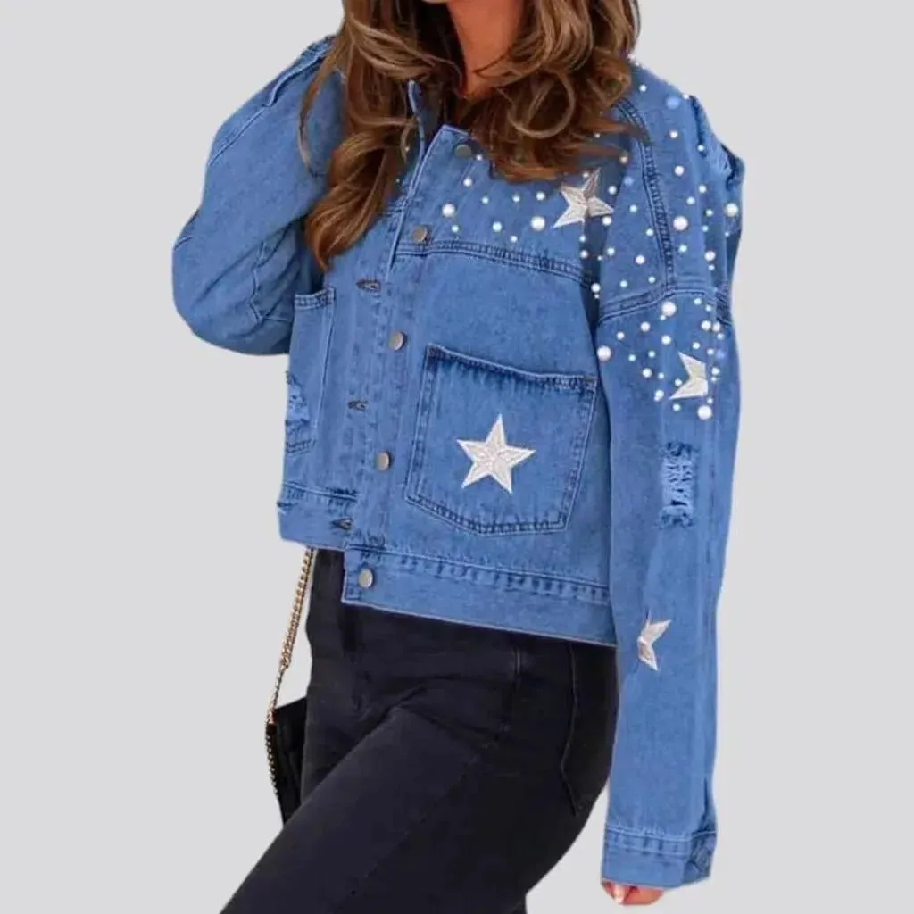 Y2k pearl denim jacket
 for ladies