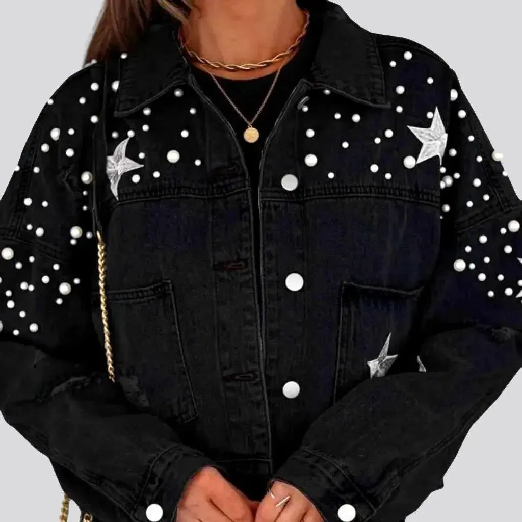 Y2k pearl denim jacket
 for ladies