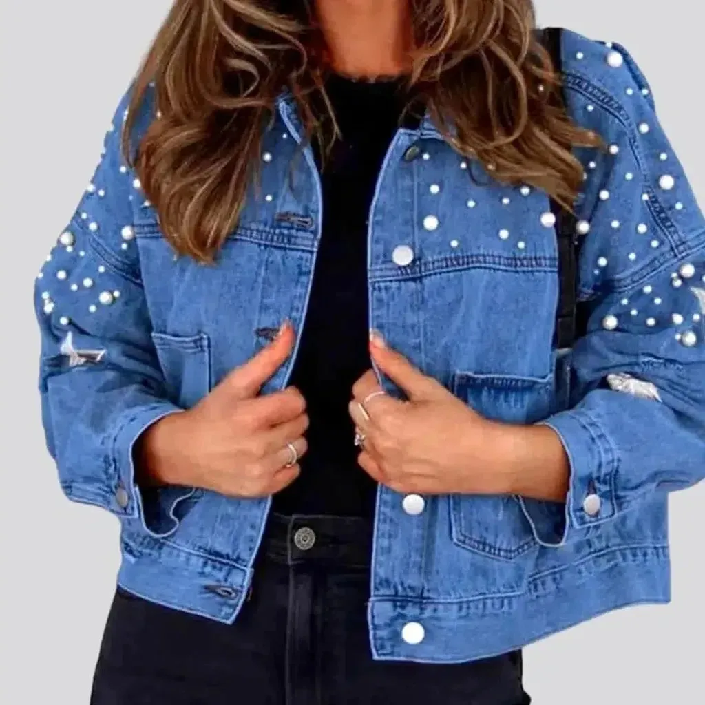 Y2k pearl denim jacket
 for ladies