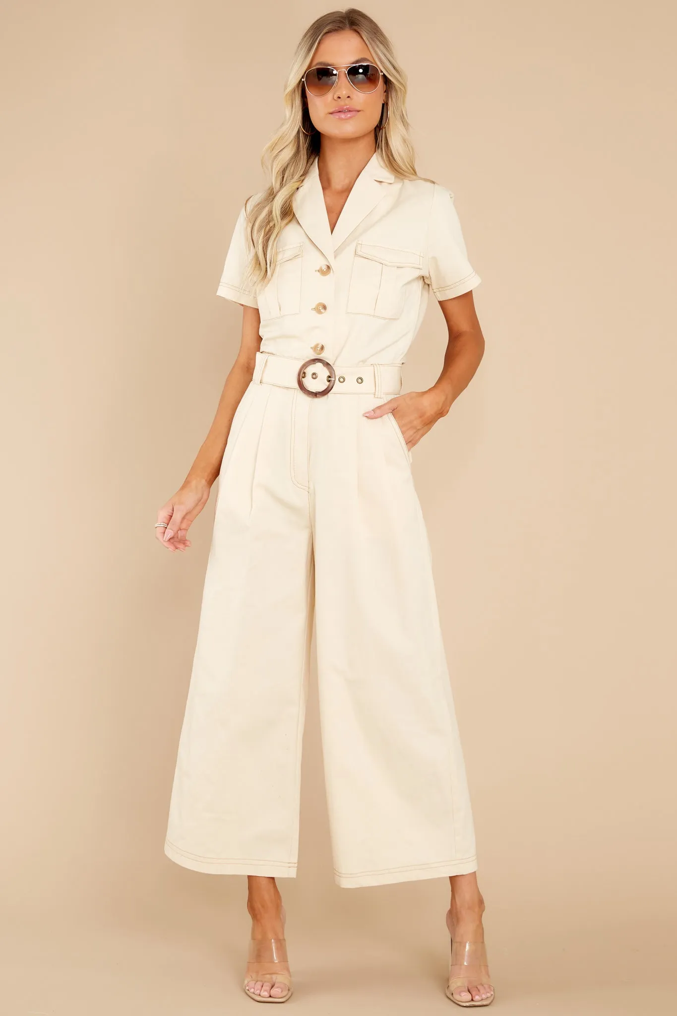 Zala Ecru Crop Jumpsuit