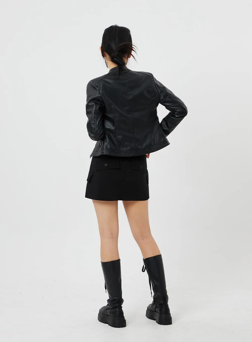 Zip-Up Faux Leather Jacket CF314