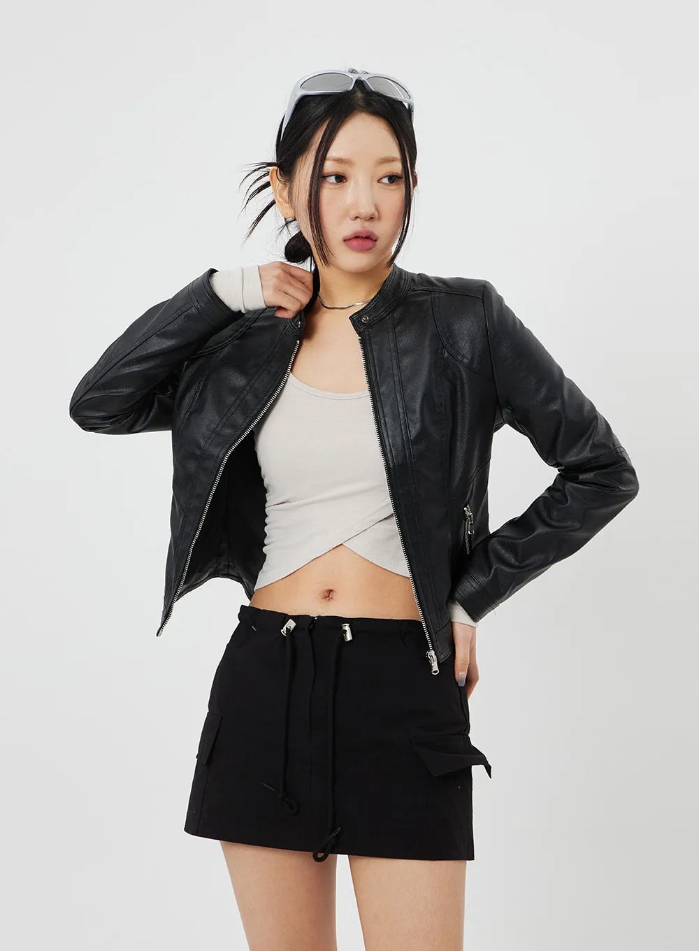 Zip-Up Faux Leather Jacket CF314