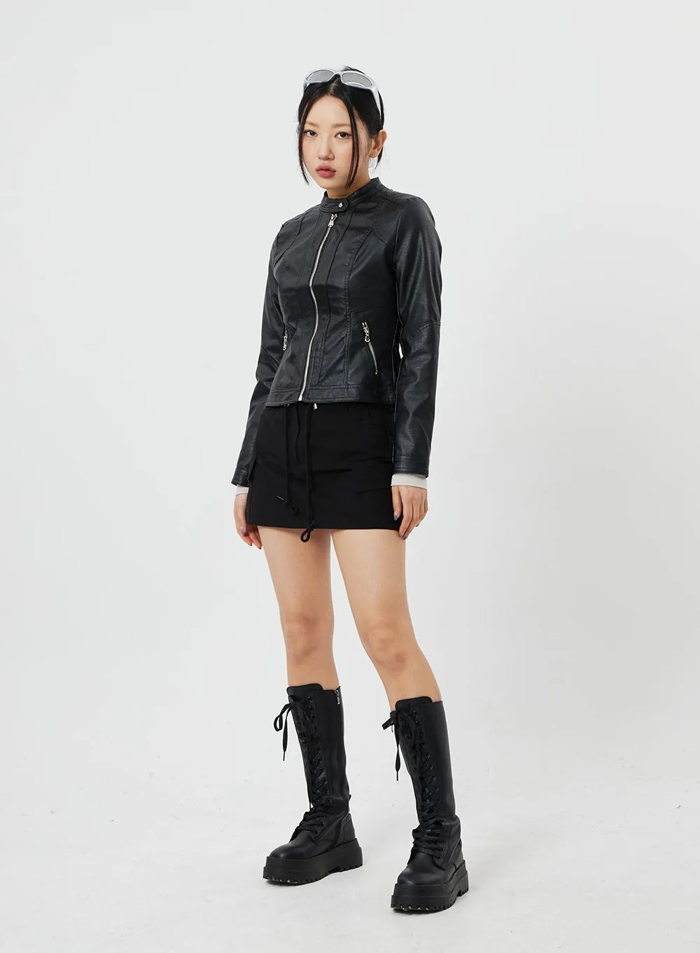 Zip-Up Faux Leather Jacket CF314