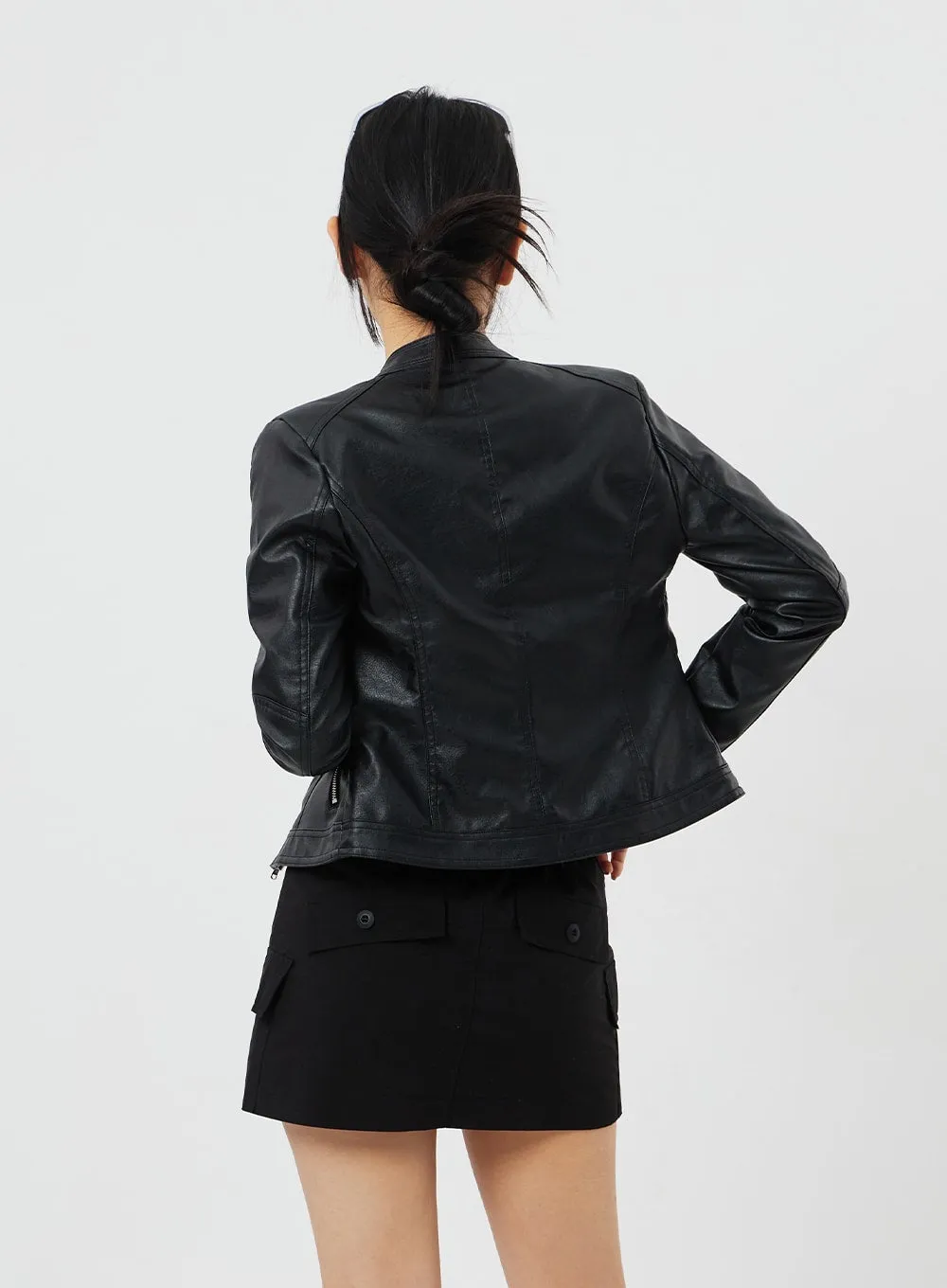 Zip-Up Faux Leather Jacket CF314