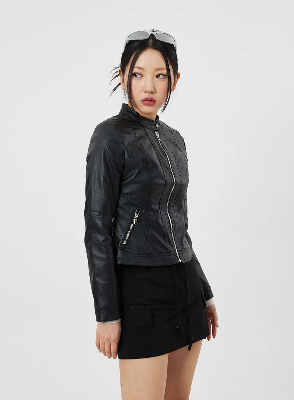 Zip-Up Faux Leather Jacket CF314