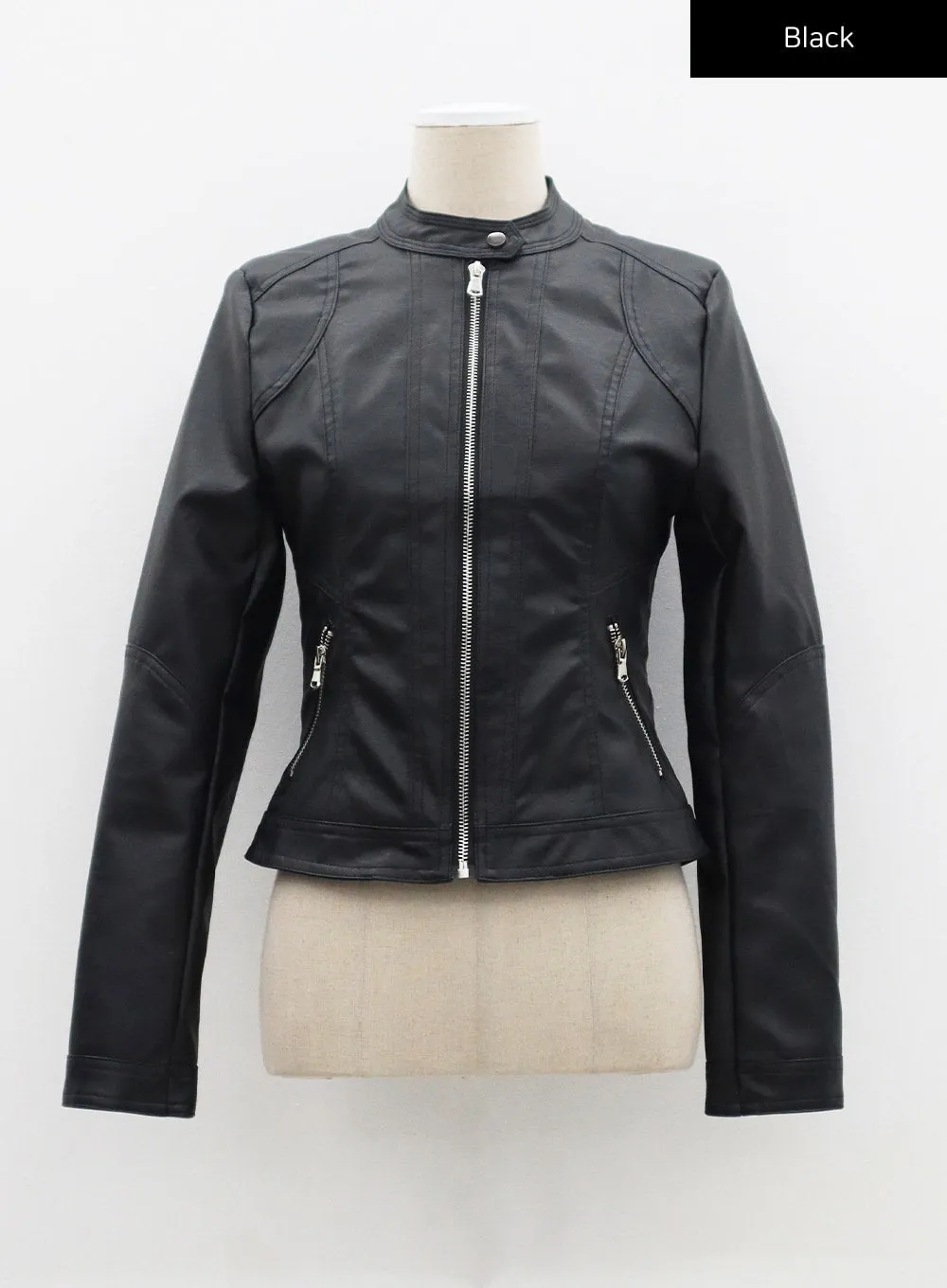 Zip-Up Faux Leather Jacket CF314